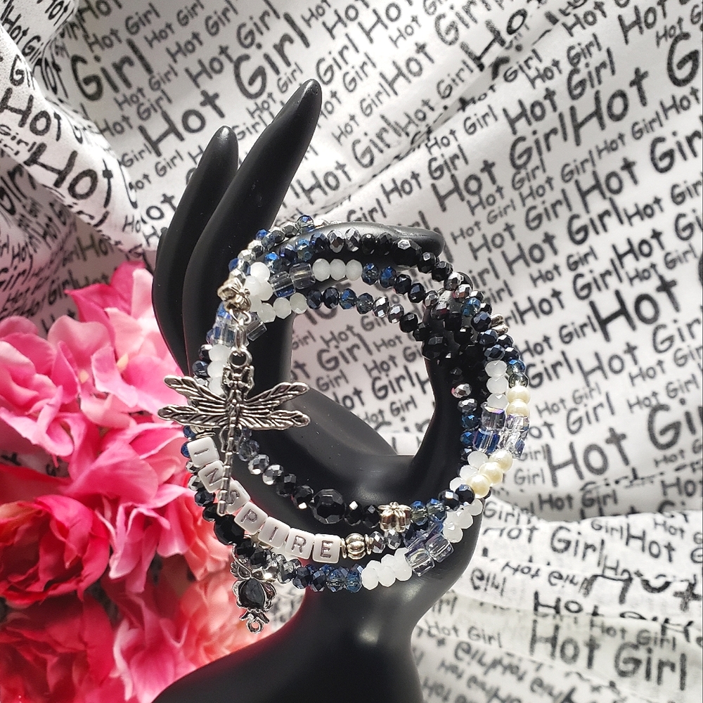 Memory bracelet blue, black and silver